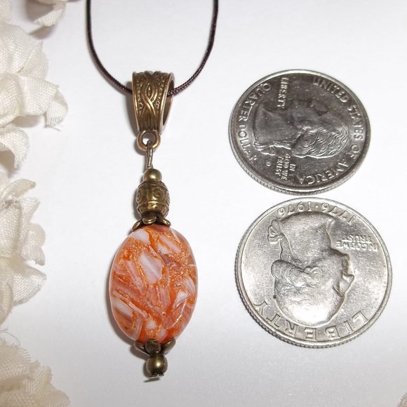 Boho Necklace Bronze and Orange Handmade NWT 5176 - Picture 2 of 8
